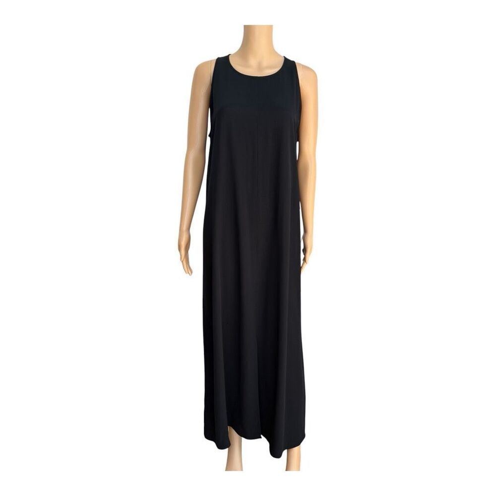 Eileen Fisher Black Sleeveless Maxi Dress front slit size S